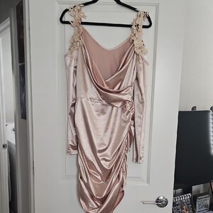 SHEIN Satin Draped Midi Dress in Light Pink